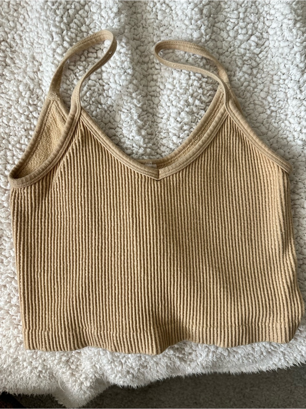 By Together Ribbed V-Neck Crop Tank Top - Blue and Beige - Picture 4 of 5